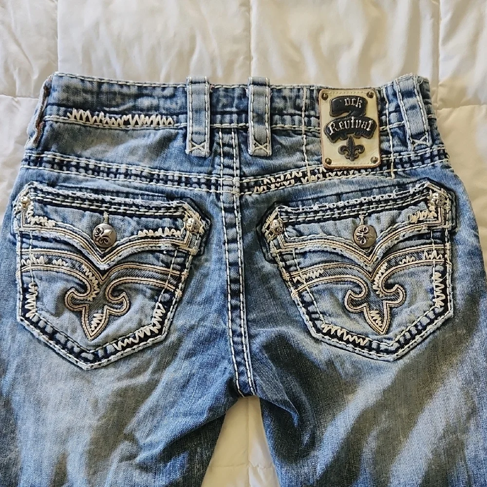 Rock Revival Light Blue Distressed Men's Jeans - Picture 4 of 7